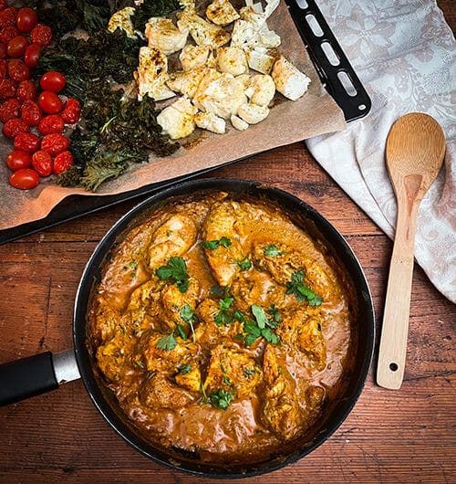 Kanakorma ja paahdetut kasvikset